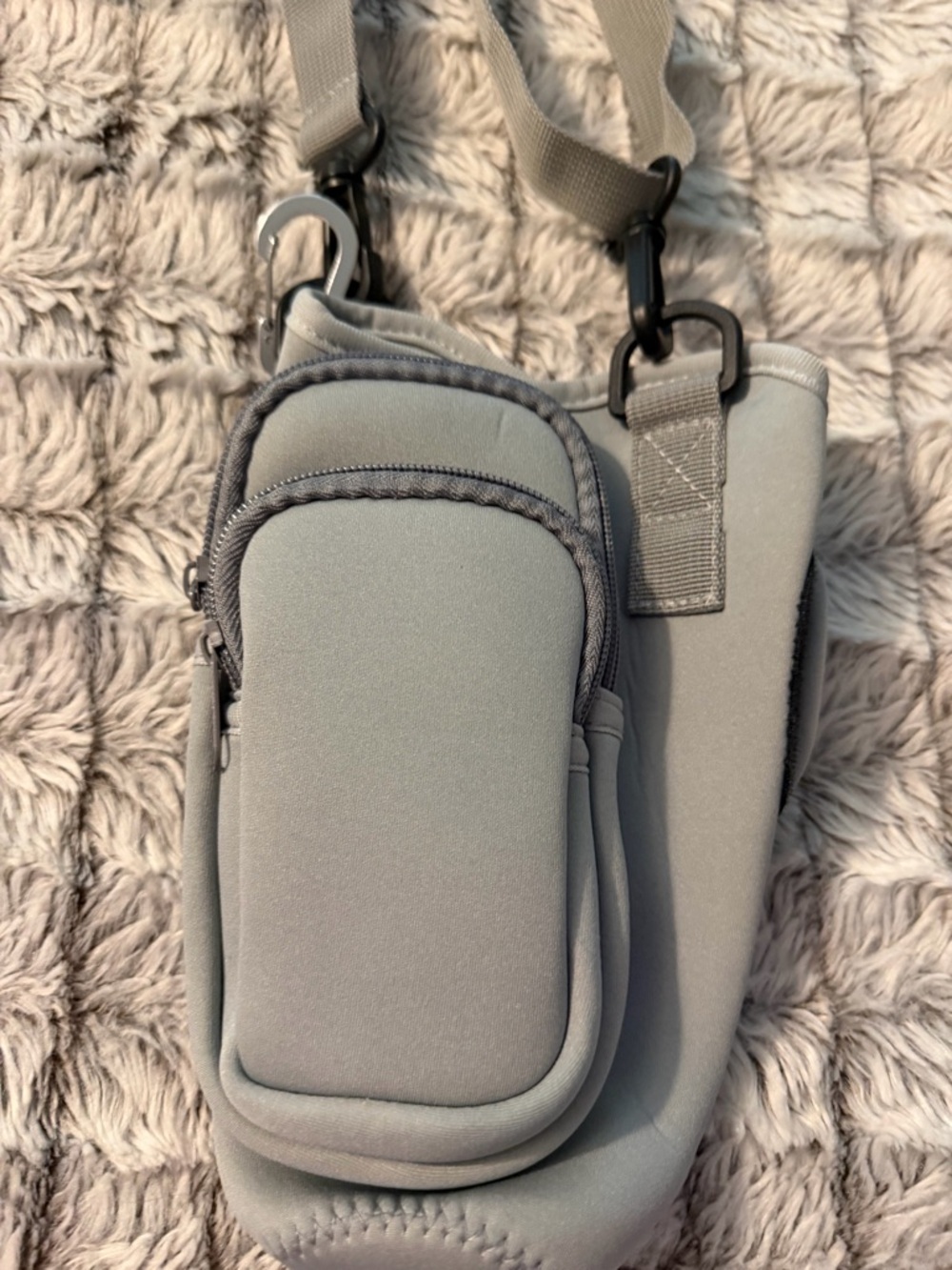 Light Gray Neoprene Crossbody Pouch to hold water bottles/cups